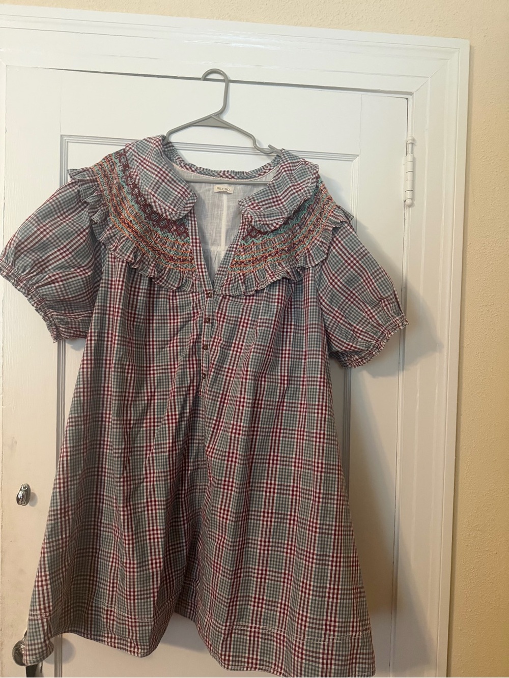 PLUS-size Anthropologie (Pilcro) plaid babydoll dress with a crocheted collar 3x